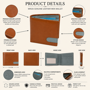 Portefeuille en cuir véritable unisexe, fait main, minimaliste, à fermeture pression, élégant, durable, court, pour usage quotidien, marron avec accent bleu clair - Product Image 6