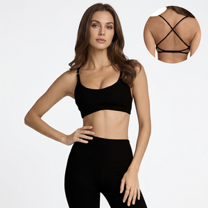 Soutien-gorge de sport noir à bretelles pour femme, maintien moyen, respirant, style simple, couleur unie - Product Image 2