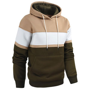 Sweat à capuche pour homme bicolore kaki, blanc et vert olive avec poche kangourou – Vêtements en gros OEM ODM - Product Image 1