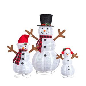 Set di 3 Decorazioni Natalizie da Giardino Pre-Illuminate USB e AC, Famiglia di Pupazzi di Neve 4FT 3FT 2FT con 270 LED Bianchi - Product Image 1