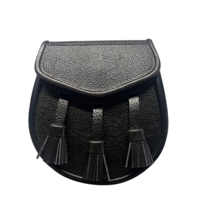 Black Leather Sporran with Three Tassels Celtic Style <b>Kilt</b> Accessory for Scottish Highland Outfit - Product Image 1