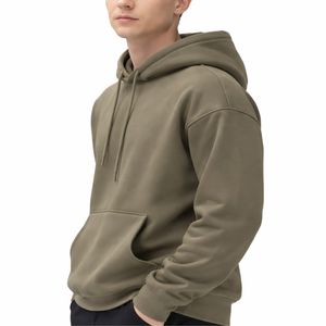 Sweat à capuche uni pour homme, coton molletonné, avec cordon de serrage réglable, couleur unie, poche kangourou. - Product Image 3