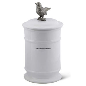 Recipiente Decorativo de Cocina de Diseño Único, Recipiente Redondo de Acero Inoxidable Blanco Antiguo - Product Image 1