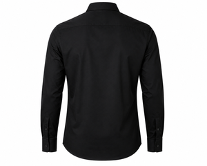 Camisa Formal de Manga Larga Negra para Hombre, Popelina, Color Sólido, Corte Regular, Diseño con Botones - Product Image 1