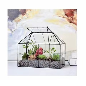 Vintage Metal Terrarium Glass Planter Elegant Geometric Indoor Plant <b>Display</b> <b>Case</b> Home Decor - Product Image 1