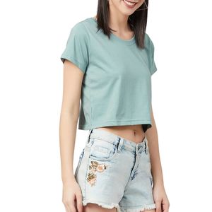 Camiseta Corta de Algodón para Mujer con Logotipo Personalizado, Camiseta Lisa de Manga Corta, Informal, de Verano, al por Mayor OEM - Product Image 3