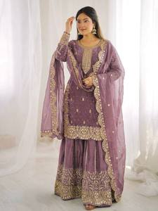 Ensemble Kurti et Palazzo brodé élégant pour femmes, tenue de fête - Product Image 4