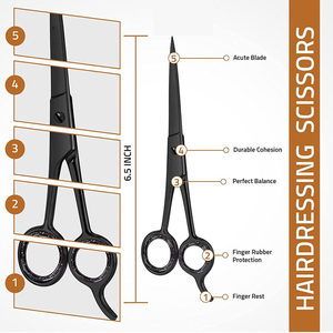 Ciseaux de coiffure professionnels de haute qualité, noirs, revêtus, ergonomiques, pour salon de coiffure, droitiers, en acier inoxydable - Product Image 4