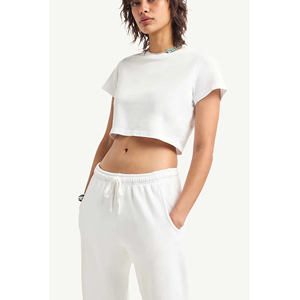 Camiseta Corta Blanca de Punto Transpirable 100% Algodón para Mujer, Manga Regular, Cuello Redondo, Corte Ajustado, Color Sólido, Estilo Casual, Primavera - Product Image 4