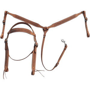 Têtière de cheval western en cuir véritable avec frontal réglable pour l'équitation - Product Image 1
