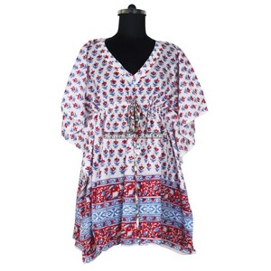 Vestido Kaftán 100% Algodón para Mujer, Estampado a Mano, KFCS085, Ligero, Informal, para Ocasiones Especiales, Vestido Corto - Product Image 4