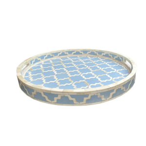 Bandeja de servir redonda ecológica con incrustaciones de nácar, bandeja decorativa de lujo con mosaico de nácar y asas para mesa de centro o otomana. - Product Image 5