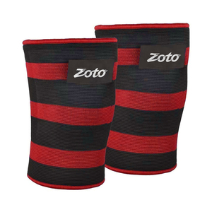 Genouillères de compression en tricot élastique à rayures rouges avec logo personnalisé pour la musculation et le soutien articulaire – Vente en gros - Product Image 1