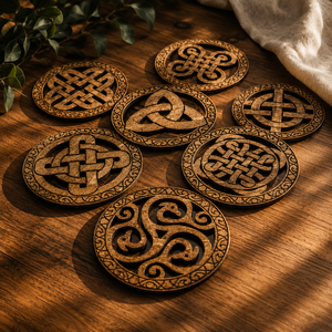 Juego de Posavasos de Madera con Diseño Celta, Cortados con Láser, Resistentes al Calor, con Nudos Intrincados, Decoración de Mesa, Regalo - Product Image 1