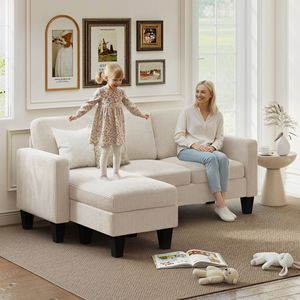Divano Angolare Moderno di Lusso Bianco Crema con Chaise Longue Reversibile o Pouf, Rivestimento in Microfibra per Soggiorni - Product Image 2