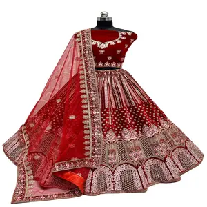 Лидер продаж, вышивка, одежда для свадьбы и вечеринки, свадебная красная Lehanga Choli с Duptta, доступна оптом по индийской оптовой цене