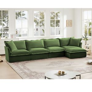 4-Seater <b>Slipcovered</b> L-Shape Sectional Long <b>Sofa</b> Couch with Supple Armrests Chenille Deep Seat and 2 Big Pillo for Living Room - Product Image 3