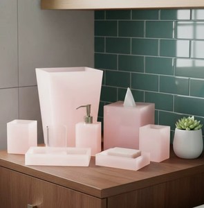 Creative Design Eco-Friendly Luxury Epoxy Resin <b>Bathroom</b> Four-Piece <b>Set</b> for Home Soap <b>Dispenser</b> Tooth Brush Holder Vanity Tray - Product Image 5