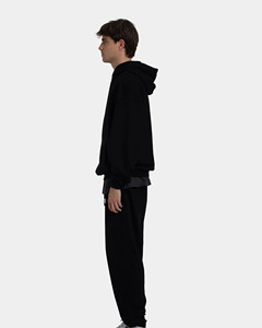 Sweat-shirt à capuche noir surdimensionné pour homme, 100% coton French Terry, coupe décontractée, avec poche, style streetwear automne-hiver - Product Image 2