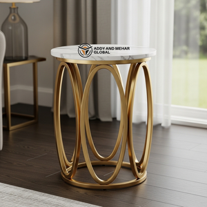 Luxury White Top Side <b>Table</b> Gold Stainless Steel Oval Base Modern Industrial Design End <b>Table</b> for Bedroom Warehouse Living - Product Image 1
