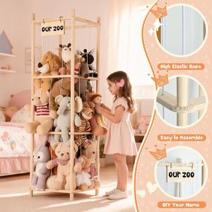 Organizzatore in Legno per Peluche a Tema Zoo con Corde Elastiche, Salvaspazio per Giocattoli e Organizzazione per Bambini - Product Image 3