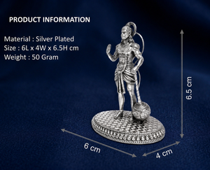 Jaipur Metals 999 Silver Finish Brass Hanuman <b>Religious</b> <b>Statue</b> | Home Decor Tabletop Idol | 6x4x6.5cm | 50g | Traditional Design - Product Image 3
