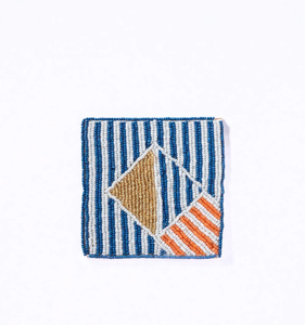 Sous-verres perlés brodés et tapis décoratifs – Sous-verres en tissu bleu, blanc, orange, or pour la décoration de table - Product Image 1