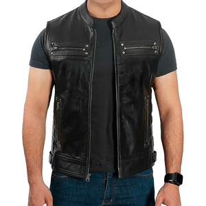 Mens Motorcycle Leather <b>Vest</b> Genuine Cowhide Biker <b>Vest</b> Men Riding Waistcoat Custom Logo Leather <b>Vest</b> - Product Image 4