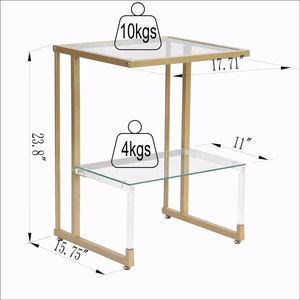 2-Tier Acrylic Glass End Table Golden <b>Side</b> Table for Living Room and Bedroom Elegant Coffee Table Design - Product Image 5