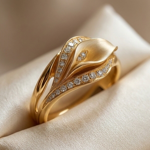 Calla Lily Botanical <b>Leaf</b> Style Ring Micro Pave Cut Lab Grown Diamonds Gold Plated 10k/14k/18kt Luxury Women's <b>Jewelry</b> - Product Image 1