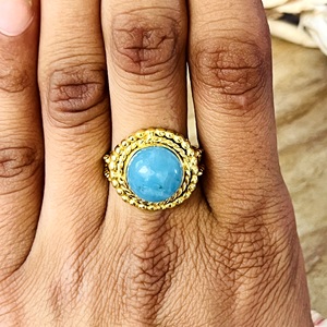 Trendy Boho Chalcedony <b>Ring</b> Tribal Brass Jewelry For Women 18k Gold Plated Ethnic Statement <b>Ring</b> For Wholesale/OEM/ODM - Product Image 6