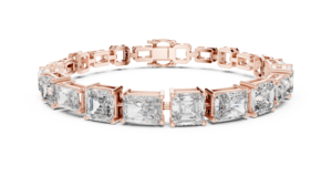 Pulsera de tenis moderna con eslabones geométricos abiertos y diamantes de corte esmeralda - Product Image 2