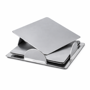 Ensemble de Table de sous-verre carré en acier inoxydable avec support, sous-verre carré, vente en gros, 6 pièces - Product Image 1