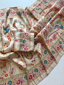 Sari en soie satinée pure, tissage jacquard, bordure paon, avec pallu riche - Product Image 4