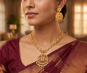 Ensemble collier et boucles d'oreilles Divyoro Classic plaqué or 24 carats en cuivre et laiton pour femmes, bijoux de mariage - Product Image 3