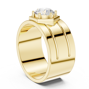 Anillo llamativo solitario audaz para hombre con diamante creado en laboratorio en oro amarillo – Joyería de diamantes contemporánea para novio - Product Image 1