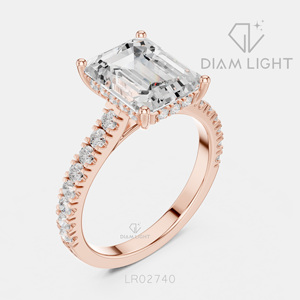 Bague de fiançailles de luxe en or blanc 14 carats avec diamant de laboratoire certifié IGI 5,20 carats, taille émeraude, F+ VS+, pavé - Product Image 4