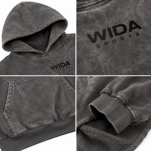 Sweat à capuche surdimensionné gris vintage personnalisé 400 GSM, lavé aux enzymes, avec intérieur en molleton brossé et logo imprimé en sérigraphie ton sur ton - Product Image 5