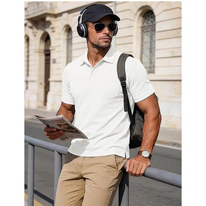 Men’s <b>White</b> <b>Polo</b> Shirt Short Sleeve with Chest Pocket Casual Plain <b>Polo</b> Shirt Breathable Fabric Custom Logo Available - Product Image 4