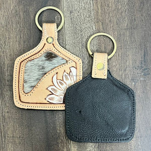 New Manufacturer Tooled <b>Leather</b> Cowhide <b>Keychain</b> White Sunflower Western Key Fob Rustic Floral Car Key Holder Gift for Unisex - Product Image 6
