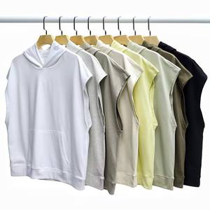 Sleeveless 275 GSM Knitted 100% Cotton Breathable Print Demand Oversized Plus Size Streetwear Hooded OEM Custom <b>Men</b> Short Sets - Product Image 6