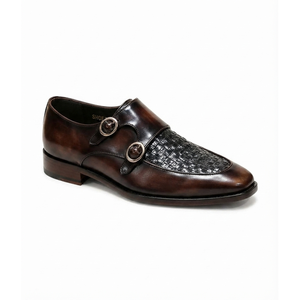รองเท้าหนังผู้ชายแบบ Monk Strap หัวเหลี่ยม ลายตาราง ปิดด้วยหัวเข็มขัด หนังวัวแท้ พื้นยาง ใส่ได้ทุกฤดู - Product Image 2
