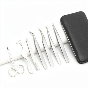 Ensemble professionnel de 7 pinces à épiler en acier inoxydable doré, réutilisables, qualité A+, pointues, pour extensions de cils et faux cils - Product Image 1