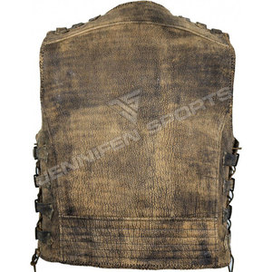 Gilet de moto en cuir véritable de style antique, fabriqué à la main, conçu pour les motards recherchant une robustesse durable et un design classique. - Product Image 3