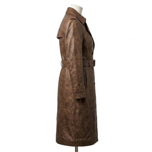 Manteau trench en cuir véritable de qualité supérieure pour femme, classique, à double boutonnage, avec ceinture, marron vintage, vêtement d'extérieur tendance, style personnalisé - Product Image 2