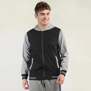 เสื้อฮู้ดซิปเต็มตัวผ้าฝ้ายฟลีซสองสีแบบกำหนดเองสำหรับผู้ชาย OEM สีดำเทา บล็อกสีสตรีทแวร์ แจ็คเก็ตฤดูหนาว - Product Image 4