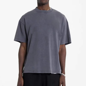 Custom Oversized Cotton <b>Tshirt</b> for Men Acid Washed Boxy Fit Drop Shoulder Blank Tee, Rib Neck Streetwear T-shirt Manufacturer - Product Image 1