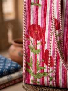 Bolsa de Mano de Algodón Acolchada con Estampado Personalizado, Bordado, Cierre de Cremallera, Diseño Floral de Amapola Roja, Estilo Vintage, para Uso Diario, Reutilizable, para Compras - Product Image 2