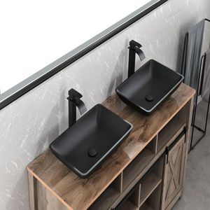 Lavabo Rettangolare in Vetro Opaco per Bagno, 36,5 cm L x 56,5 cm L x 11 cm H, con Rubinetto Nero e Scarico a Scomparsa, Finitura Nero Opaco - Product Image 5