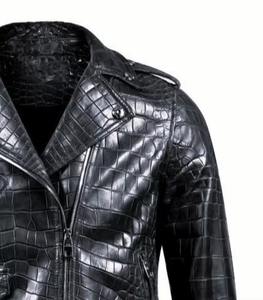 Veste d'hiver en cuir véritable gaufré croco de qualité supérieure pour homme, noire élégante, style motard, avec ceinture à la taille, fermetures éclair argentées, respirante, vintage - Product Image 4